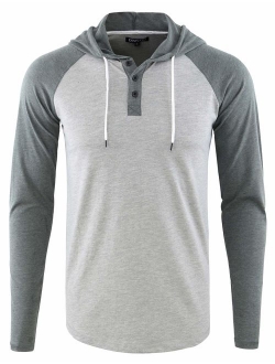 DESPLATO Men's Casual Long Sleeve Lightweight Henley Hooded Shirt Hoodie Jersey