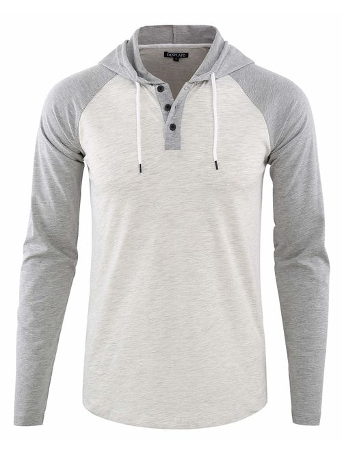 DESPLATO Men's Casual Long Sleeve Lightweight Henley Hooded Shirt Hoodie Jersey