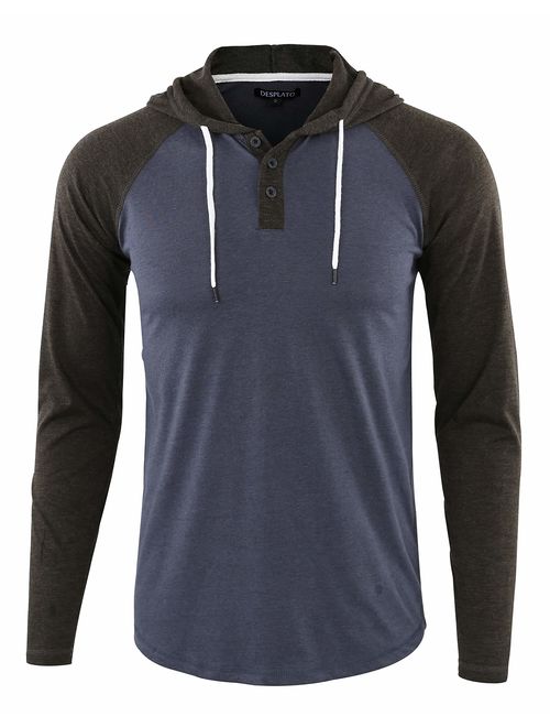 DESPLATO Men's Casual Long Sleeve Lightweight Henley Hooded Shirt Hoodie Jersey