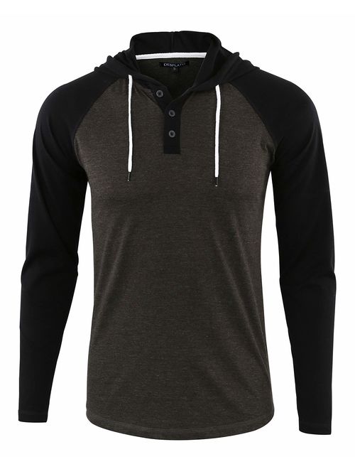 DESPLATO Men's Casual Long Sleeve Lightweight Henley Hooded Shirt Hoodie Jersey