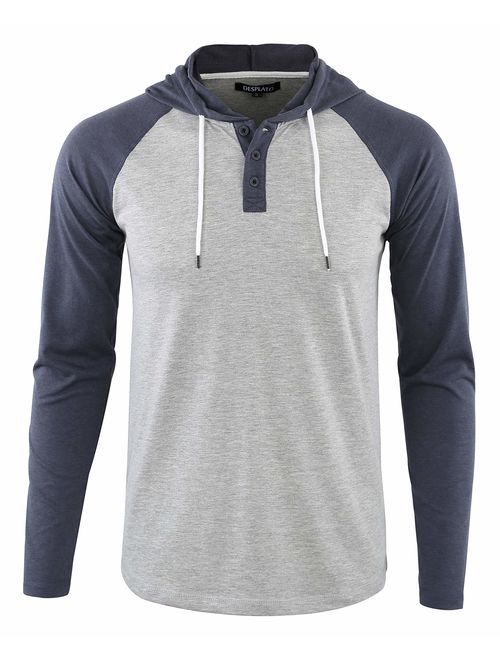 DESPLATO Men's Casual Long Sleeve Lightweight Henley Hooded Shirt Hoodie Jersey