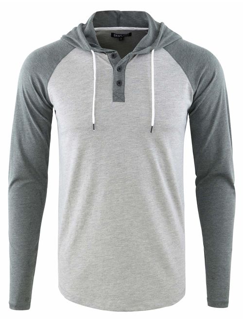 DESPLATO Men's Casual Long Sleeve Lightweight Henley Hooded Shirt Hoodie Jersey