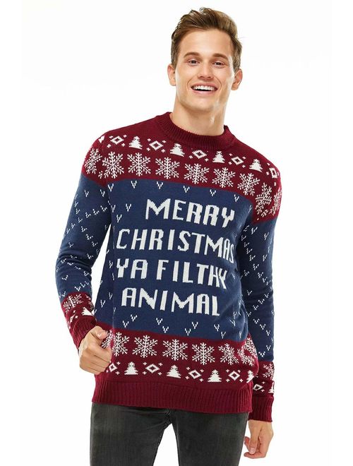 Unisex Men's Ugly Christmas Sweater Knit Funny Fairisle Filthy Animal Pullover