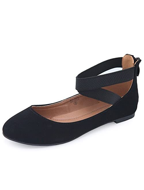 ANNA Dana Women's Classic Ballerina Flats Elastic Crossing Straps