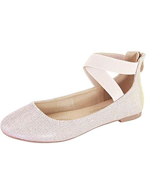 ANNA Dana Women's Classic Ballerina Flats Elastic Crossing Straps