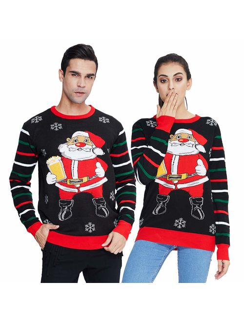 uideazone Unisex Ugly Christmas Sweaters Long Sleeve Round Neck Knitted Sweater Pullover for Xmas Party Celebrations