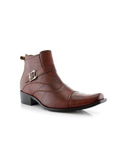 Delli Aldo Men's Buckle Strap Ankle High Dress Boots Shoes