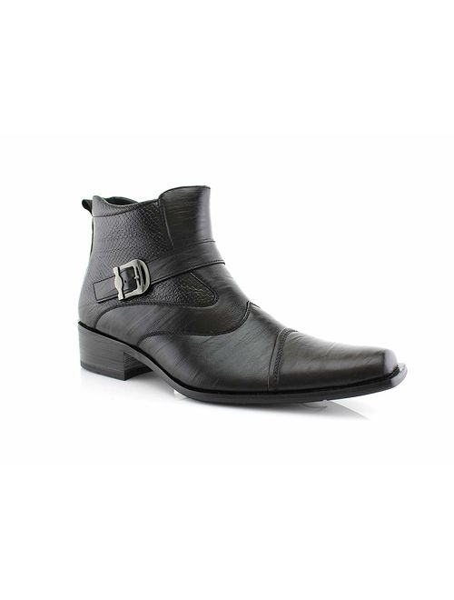 Delli Aldo Men's Buckle Strap Ankle High Dress Boots Shoes