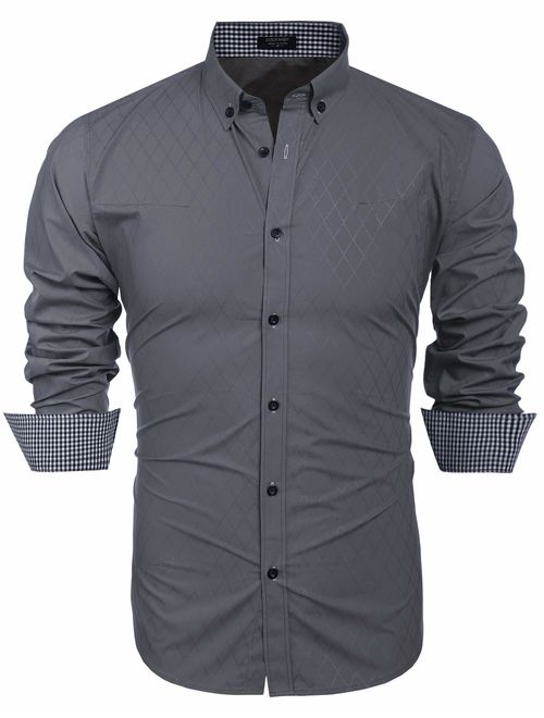 COOFANDY Men's Slim Fit Dress Shirt Long Sleeve Wrinkle Free Business Plaid Button Down Collar Shirt