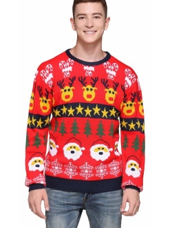 Men's Christmas Rudolph Reindeer Santa Holiday Knitted Sweater Ugly Pullover