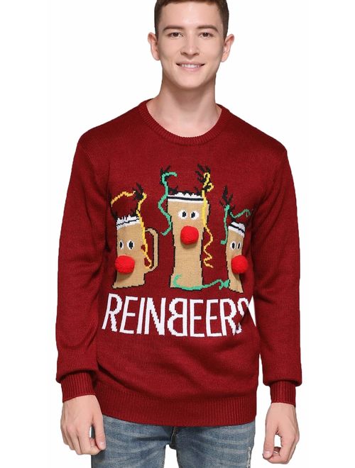 Men's Christmas Rudolph Reindeer Santa Holiday Knitted Sweater Ugly Pullover