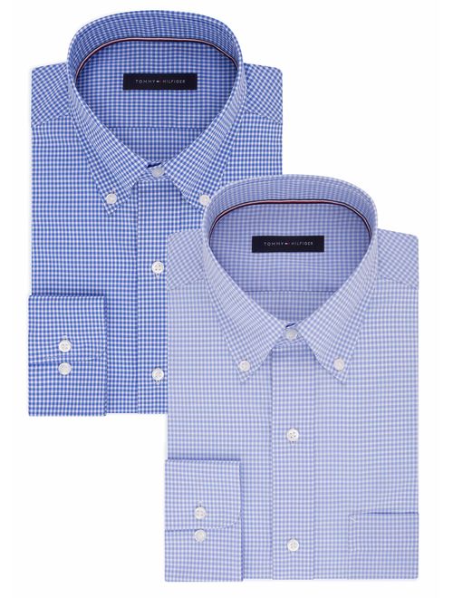 Tommy Hilfiger Men's Gingham Button Down Regular Fit Non Iron Dress Shirt