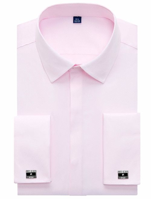 Alimens & Gentle French Cuff Long Sleeve Regular Fit Men's Dress Shirts Cufflinks and Metal Collar Stays