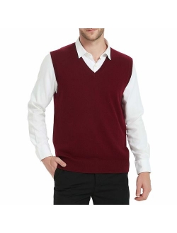 Kallspin Men's Cashmere Wool Blend Relax Fit Vest Knit V-Neck Sweater