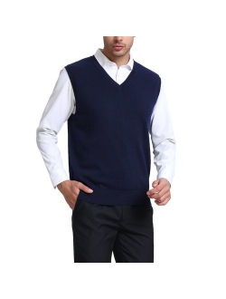 Kallspin Men's Cashmere Wool Blend Relax Fit Vest Knit V-Neck Sweater