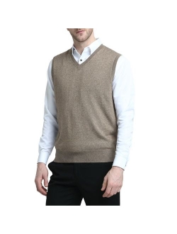 Kallspin Men's Cashmere Wool Blend Relax Fit Vest Knit V-Neck Sweater