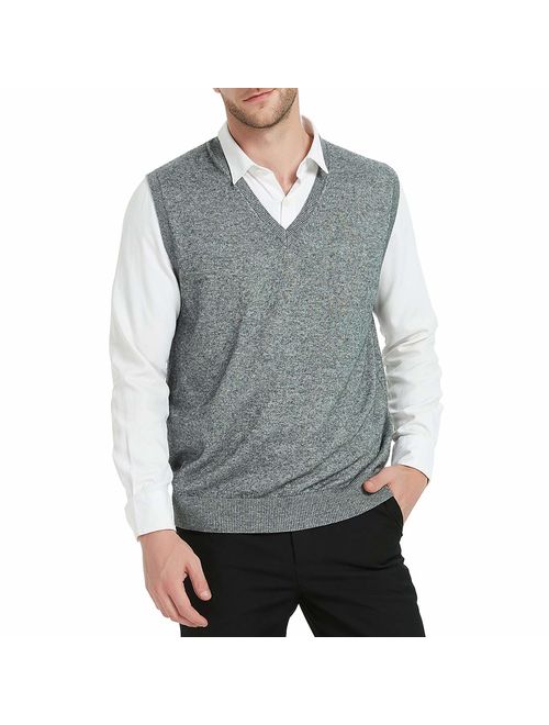 Kallspin Men's Cashmere Wool Blend Relax Fit Vest Knit V-Neck Sweater