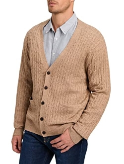 Kallspin Men's Relax Fit V-Neck Cardigan Cashmere Wool Blend Button with Pockets