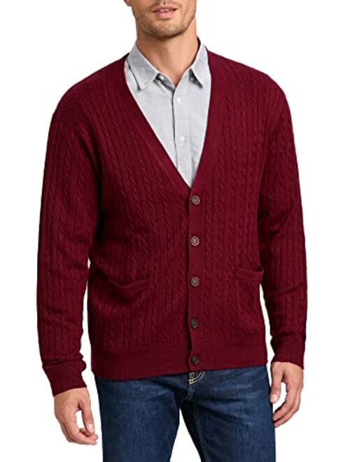 Kallspin Men's Relax Fit V-Neck Cardigan Cashmere Wool Blend Button with Pockets