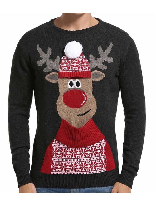 Daisysboutique Men's Holiday Reindeer Snowman Santa Snowflakes Sweater