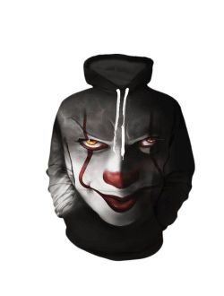 Men's Floral Print Clown Hoodie Long Sleeve Pullover with Pocket