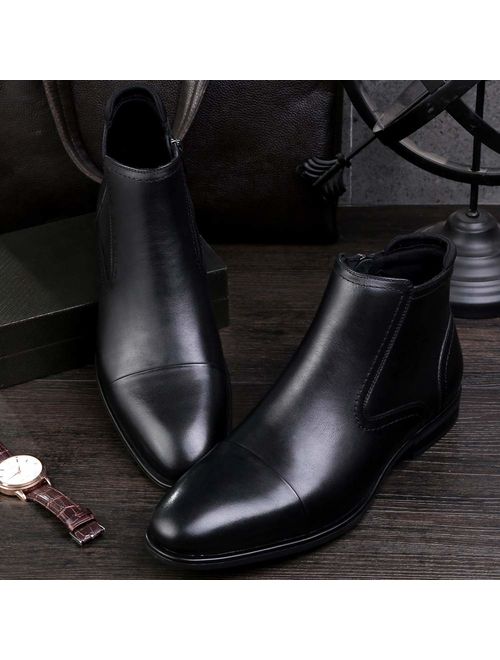 Buy Cestfini Men Leather Chelsea Boots with Zipper Dress Boots with Cap ...