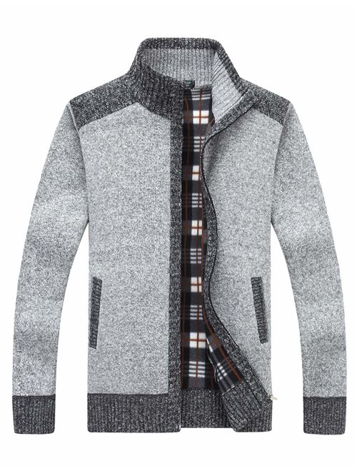 Yeokou Men's Casual Slim Full Zip Thick Knitted Cardigan Sweaters with Pockets