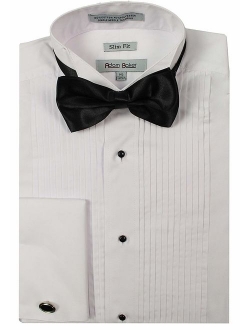 Adam Baker Men's Regular & Slim Fit Wingtip Collar French Cuff Formal Tuxedo Shirt (Bowtie & Cufflinks Included)