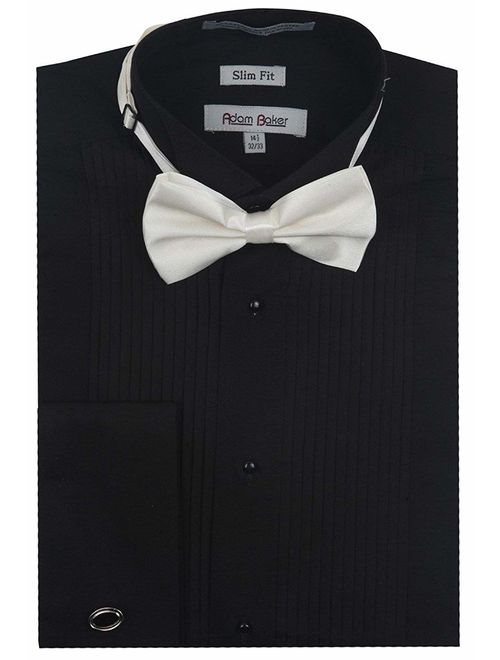 Adam Baker Men's Regular & Slim Fit Wingtip Collar French Cuff Formal Tuxedo Shirt (Bowtie & Cufflinks Included)