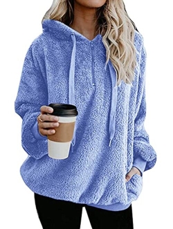 Yanekop Womens Sherpa Pullover Fuzzy Fleece Sweatshirt Oversized Hoodie with Pockets