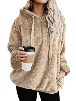 Yanekop Womens Sherpa Pullover Fuzzy Fleece Sweatshirt Oversized Hoodie with Pockets