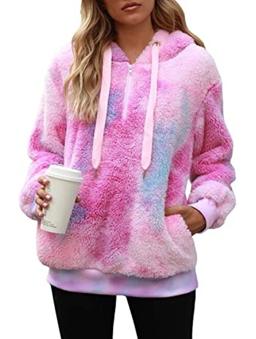 Yanekop Womens Sherpa Pullover Fuzzy Fleece Sweatshirt Oversized Hoodie with Pockets