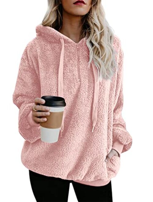 Yanekop Womens Sherpa Pullover Fuzzy Fleece Sweatshirt Oversized Hoodie with Pockets