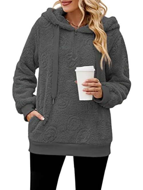 Yanekop Womens Sherpa Pullover Fuzzy Fleece Sweatshirt Oversized Hoodie with Pockets