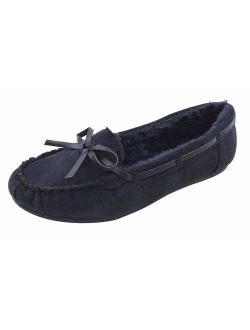 Blueberry Womens Faux Soft Suede Fur Lined Moccasin House Slippers Indoor Outdoor