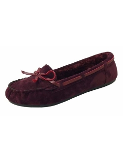 Blueberry Womens Faux Soft Suede Fur Lined Moccasin House Slippers Indoor Outdoor