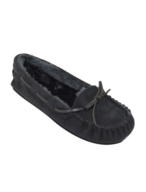 Blueberry Womens Faux Soft Suede Fur Lined Moccasin House Slippers Indoor Outdoor