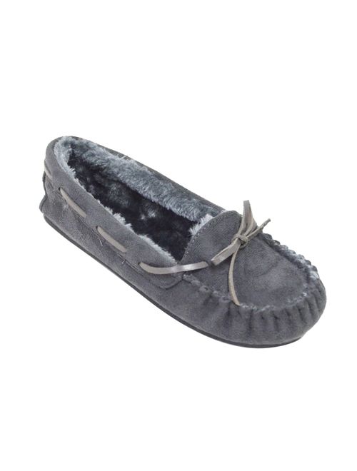 Blueberry Womens Faux Soft Suede Fur Lined Moccasin House Slippers Indoor Outdoor