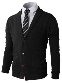 H2H Mens Casual Comfortable Fit Cardigan Sweater Shawl Collar Soft Fabric with Ribbing Edge