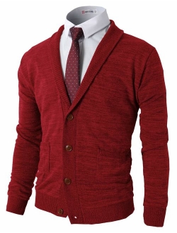 H2H Mens Casual Comfortable Fit Cardigan Sweater Shawl Collar Soft Fabric with Ribbing Edge