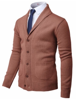 H2H Mens Casual Comfortable Fit Cardigan Sweater Shawl Collar Soft Fabric with Ribbing Edge