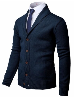 H2H Mens Casual Comfortable Fit Cardigan Sweater Shawl Collar Soft Fabric with Ribbing Edge