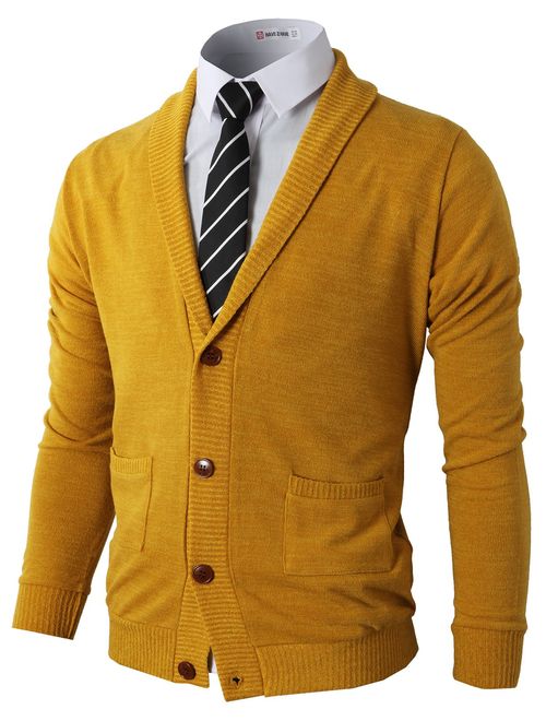 H2H Mens Casual Comfortable Fit Cardigan Sweater Shawl Collar Soft Fabric with Ribbing Edge