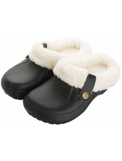 Waterproof Slippers Women Men Fur Lined Clogs Winter Garden Shoes Warm House Slippers Indoor Outdoor Mules
