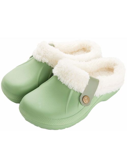 ChayChax Waterproof Slippers Women Men Fur Lined Clogs Winter Garden Shoes Warm House Slippers Indoor Outdoor Mules