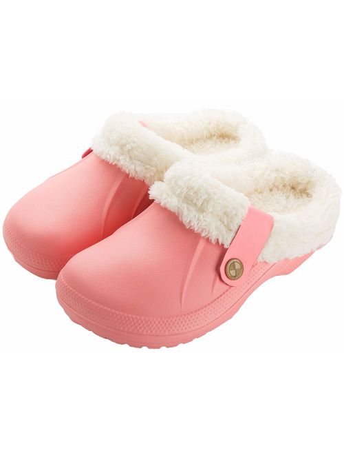 ChayChax Waterproof Slippers Women Men Fur Lined Clogs Winter Garden Shoes Warm House Slippers Indoor Outdoor Mules