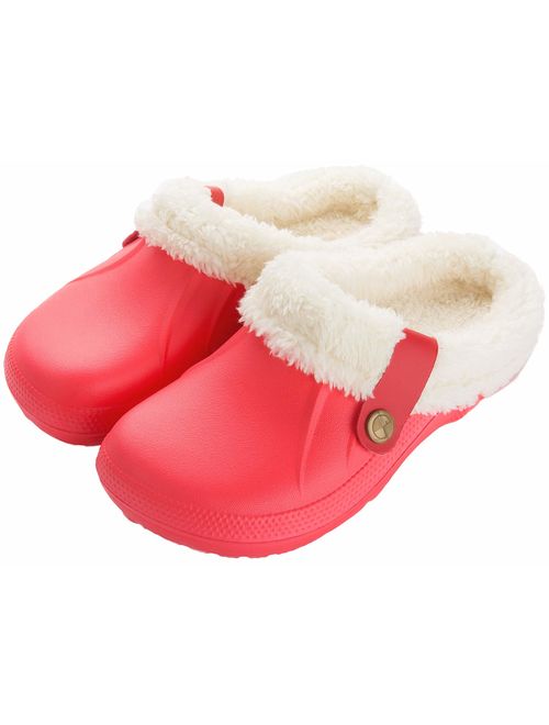 ChayChax Waterproof Slippers Women Men Fur Lined Clogs Winter Garden Shoes Warm House Slippers Indoor Outdoor Mules