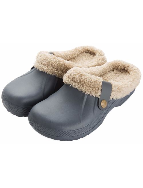 ChayChax Waterproof Slippers Women Men Fur Lined Clogs Winter Garden Shoes Warm House Slippers Indoor Outdoor Mules