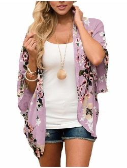 Women Floral Kimono Cardigan Chiffon Casual Loose Open Front Cover Up Tops