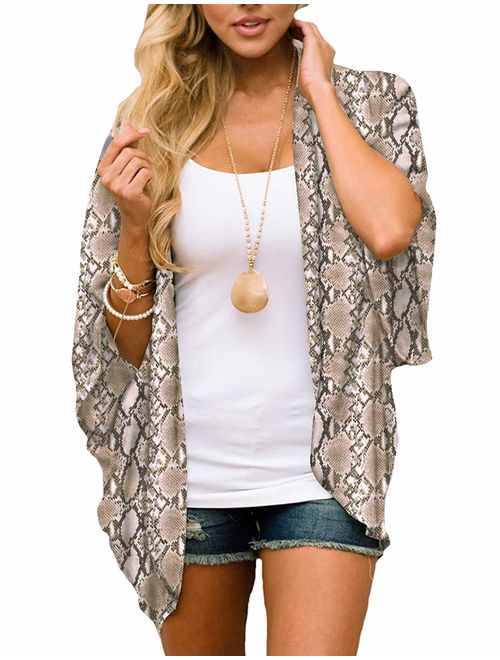 Women Floral Kimono Cardigan Chiffon Casual Loose Open Front Cover Up Tops